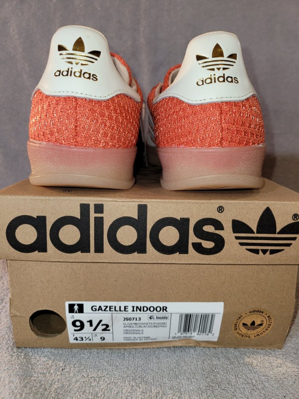 Adidas Gazelle Orange Off White Tan Gum Men's Size 9.5 Sneakers JS0713 (#2832) - Picture 15 of 16